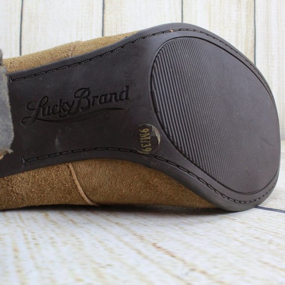 Lucky Brand Brown Suede Lace-up Heeled Ankle Boots Size 9 M - Picture 9 of 9